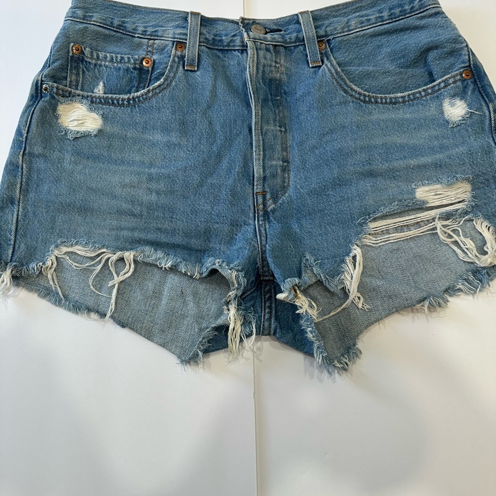 Levi's Classic 501 Blue Distressed Jean Shorts